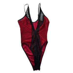 Youmita Red Velvet Lace‎ Detail Sleeveless Bodysuit Women’s Small Whimsygoth New